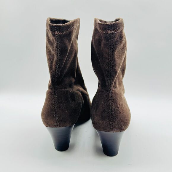Donald Pliner Boots Womens 8 Ankle Bootie Brown Suede Stretch Heels Sock Bootie - Picture 7 of 11